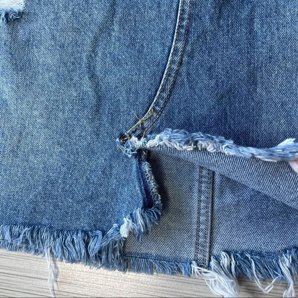 We the Free Hallie Washed Denim Distressed Skirt Size 28